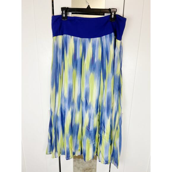 Jones New York Silk Water Color A-Line Flare Midi Skirt in Blue & Yellow Size XL - Picture 2 of 9